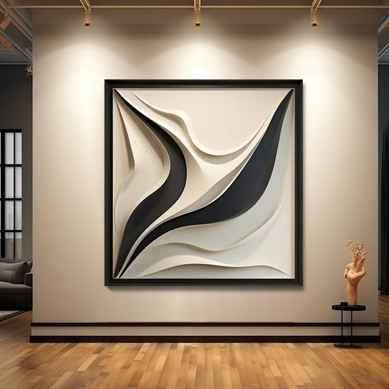 Artistic 3D Panel with Organic Wave Shapes in Monochrome Finish