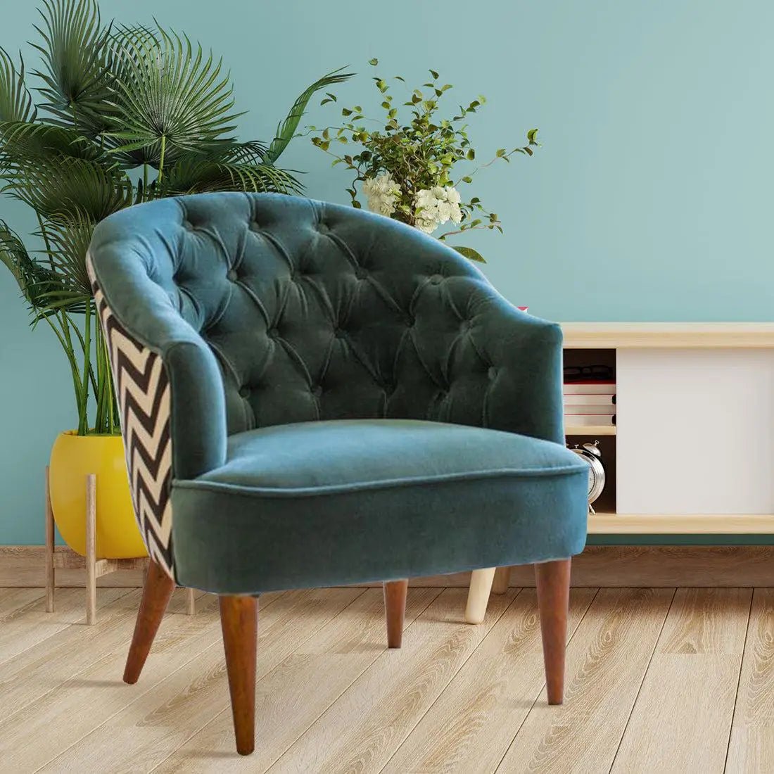 Artistic Cushiony Sea Green Wide Backrest Velvet Sofa Lounge Chair - Decor Smart