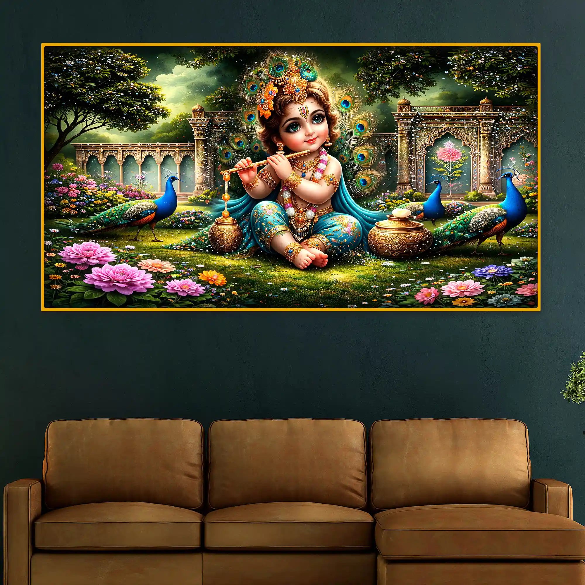 Artistic Little Krishna Crystal Glass Wall Painting