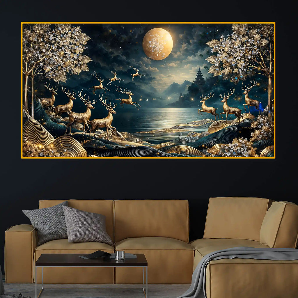 Artistic Nature Deer Crystal Glass Painting Office & Home Décor