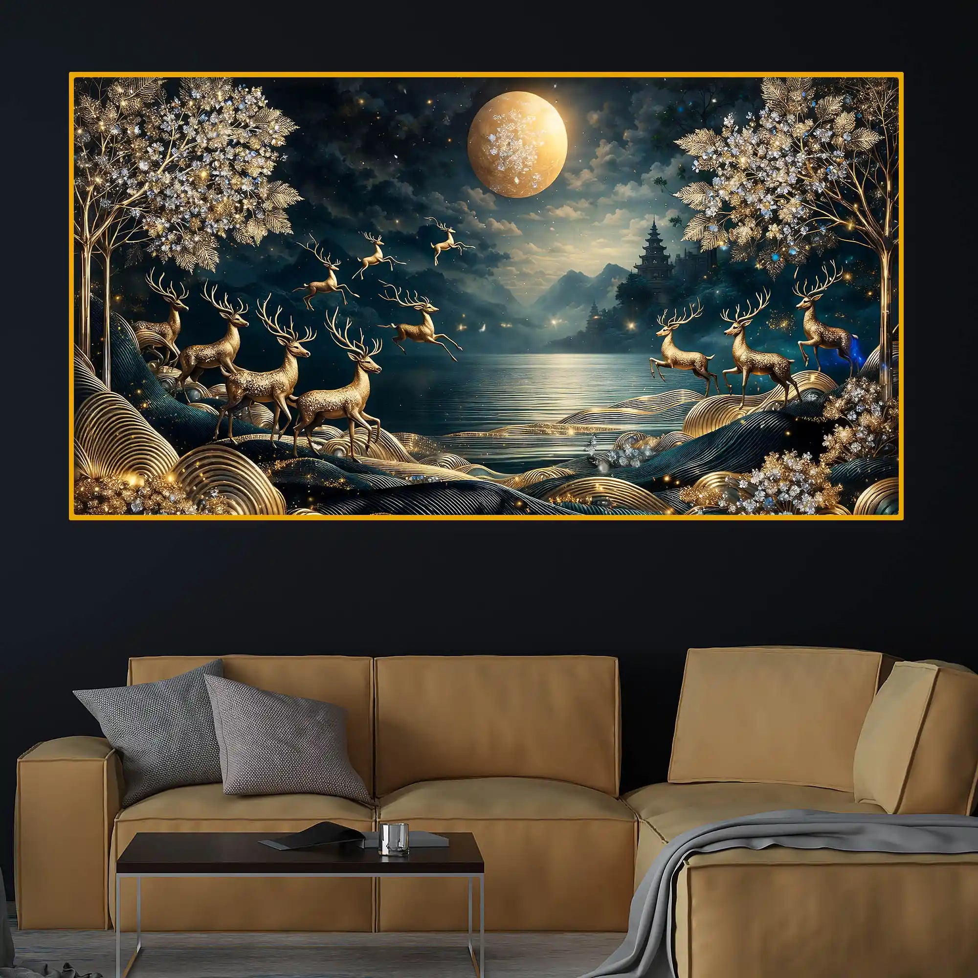 Artistic Nature Deer Crystal Glass Painting Office & Home Décor