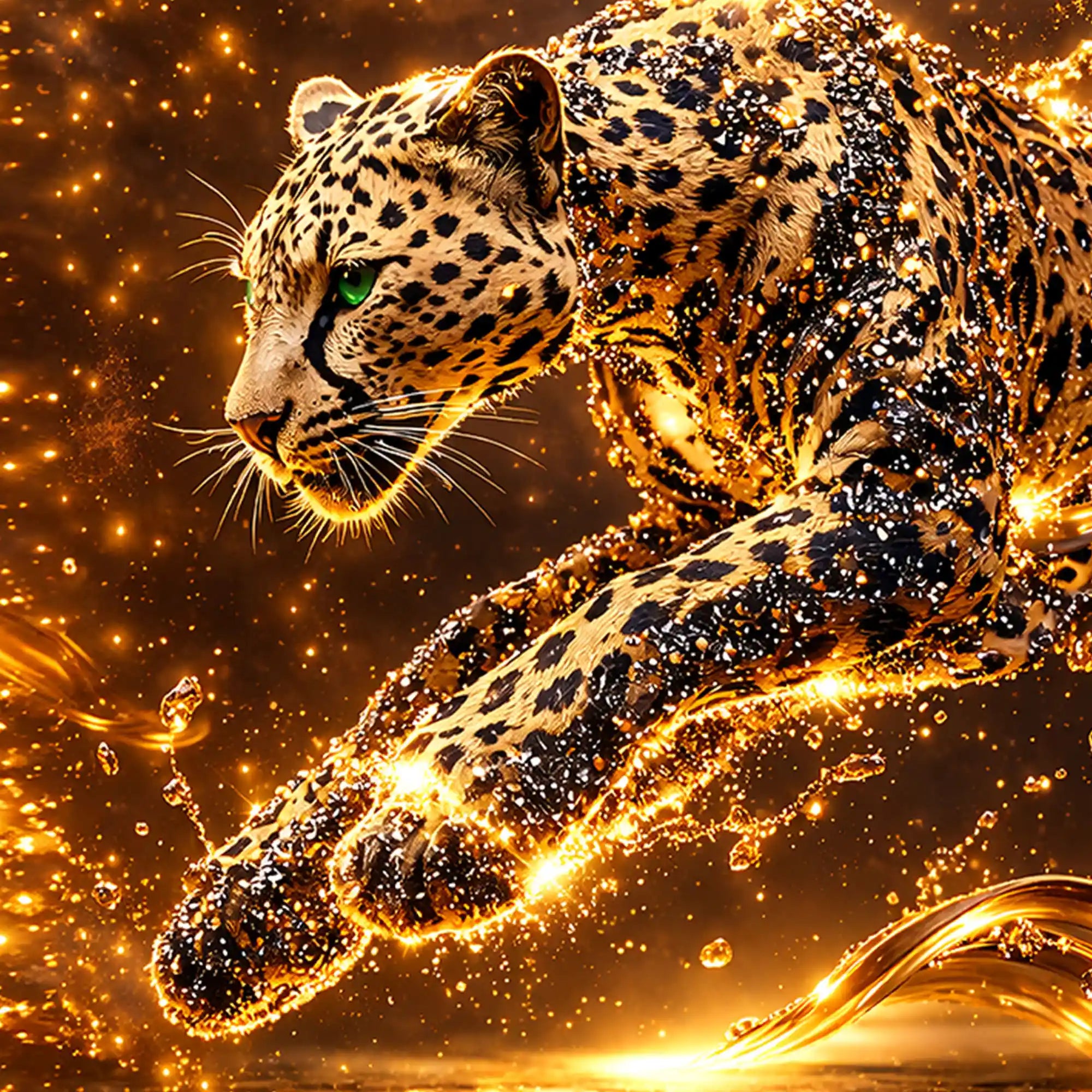 Artistic Running Leopard Crystal Glass Painting