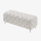 Artistic Tufted White Velvet Rectangular Ottoman