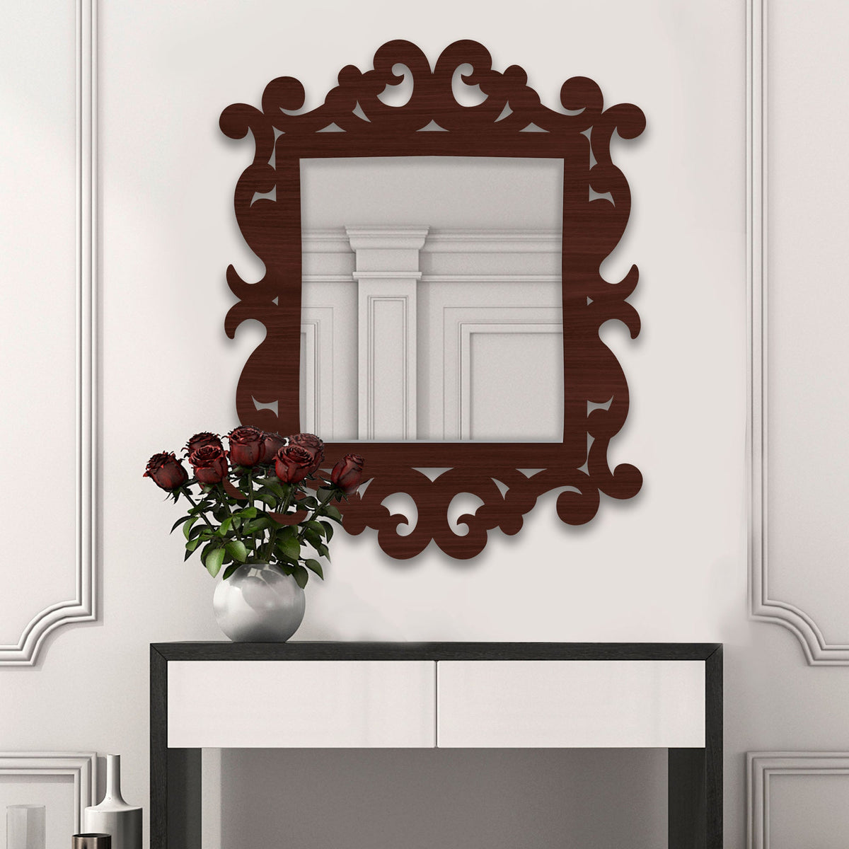 Artistic Unique Mirror Shape Brown Wooden Wall Mirror - Decor Smart