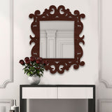 Artistic Unique Mirror Shape Brown Wooden Wall Mirror - Decor Smart
