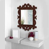 Artistic Unique Mirror Shape Brown Wooden Wall Mirror - Decor Smart