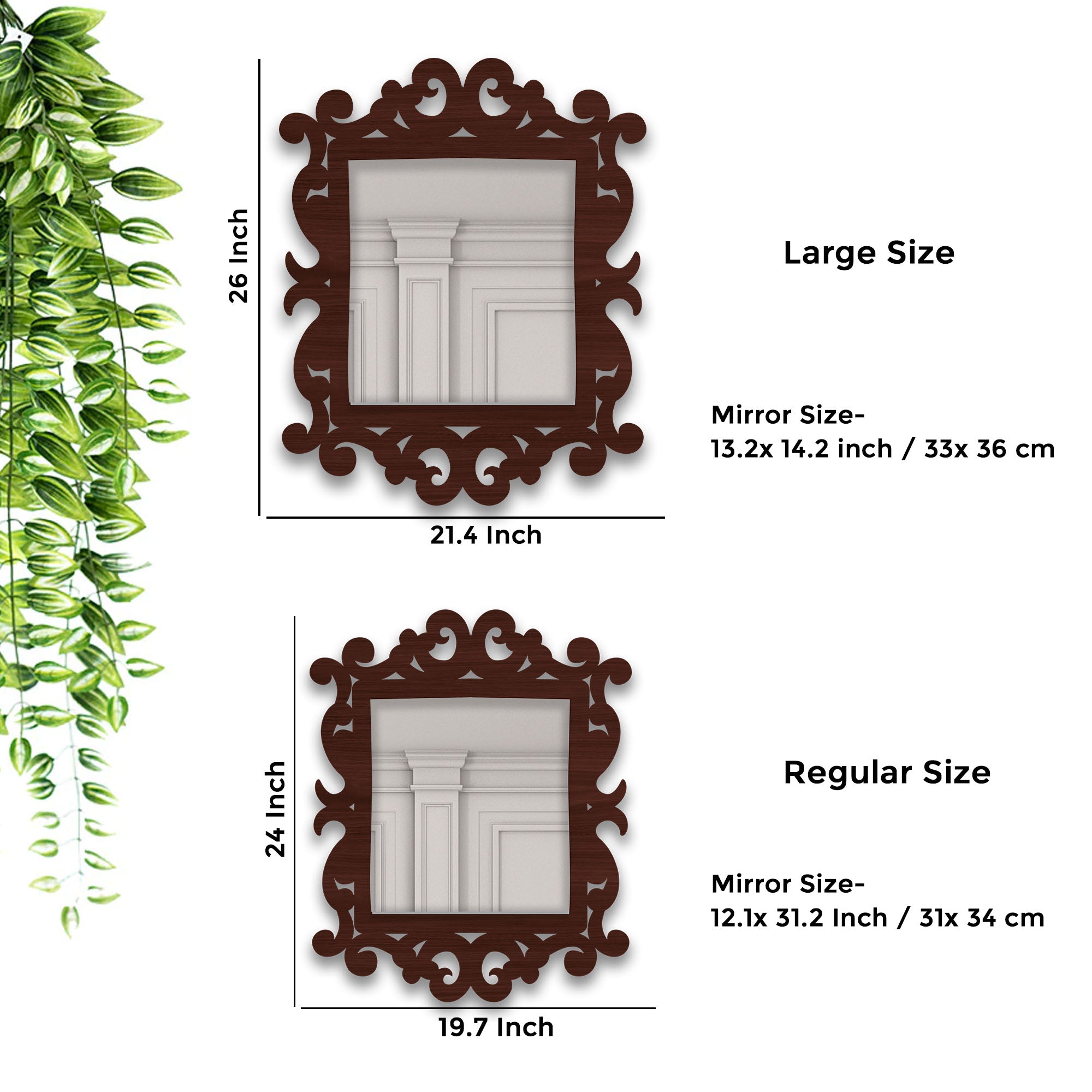 Artistic Unique Mirror Shape Brown Wooden Wall Mirror - Decor Smart
