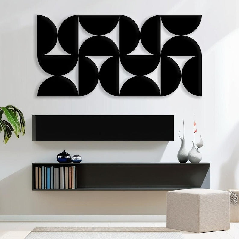 Artistic Wall Decor with Black Cutout Geometric Forms
