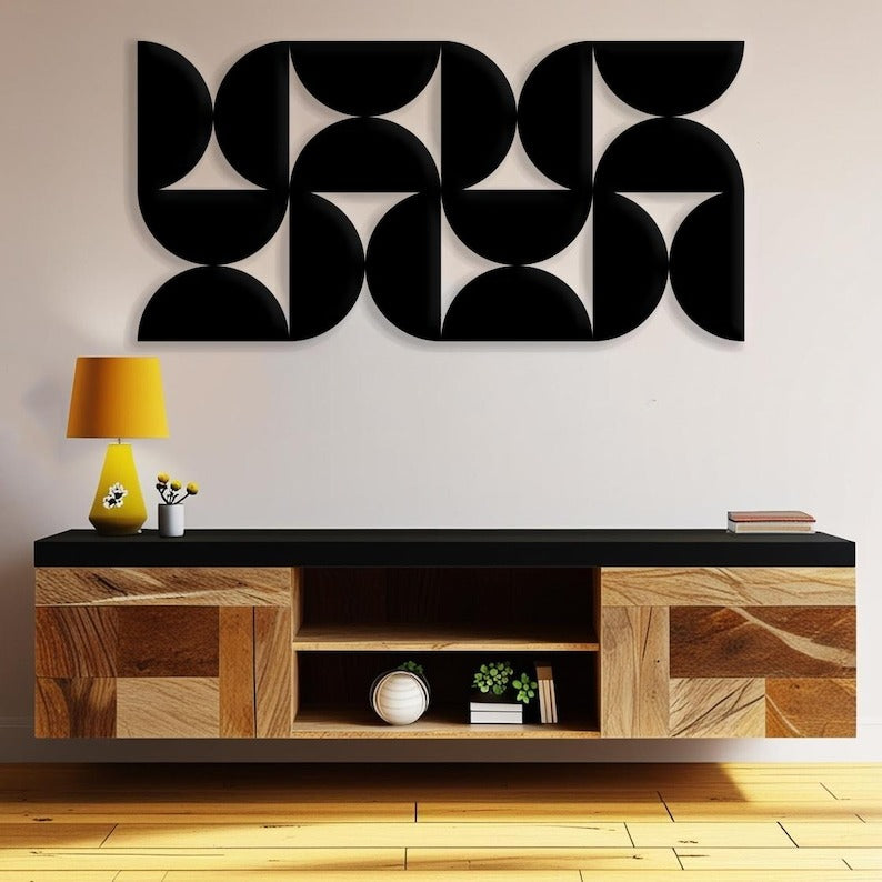 Artistic Wall Decor with Black Cutout Geometric Forms