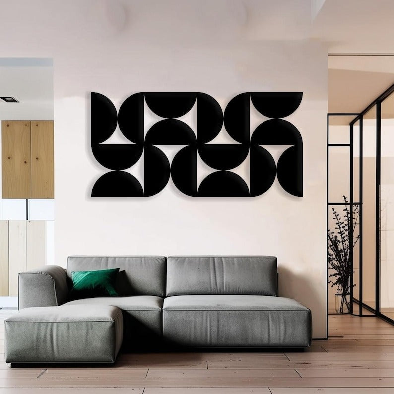 Artistic Wall Decor with Black Cutout Geometric Forms