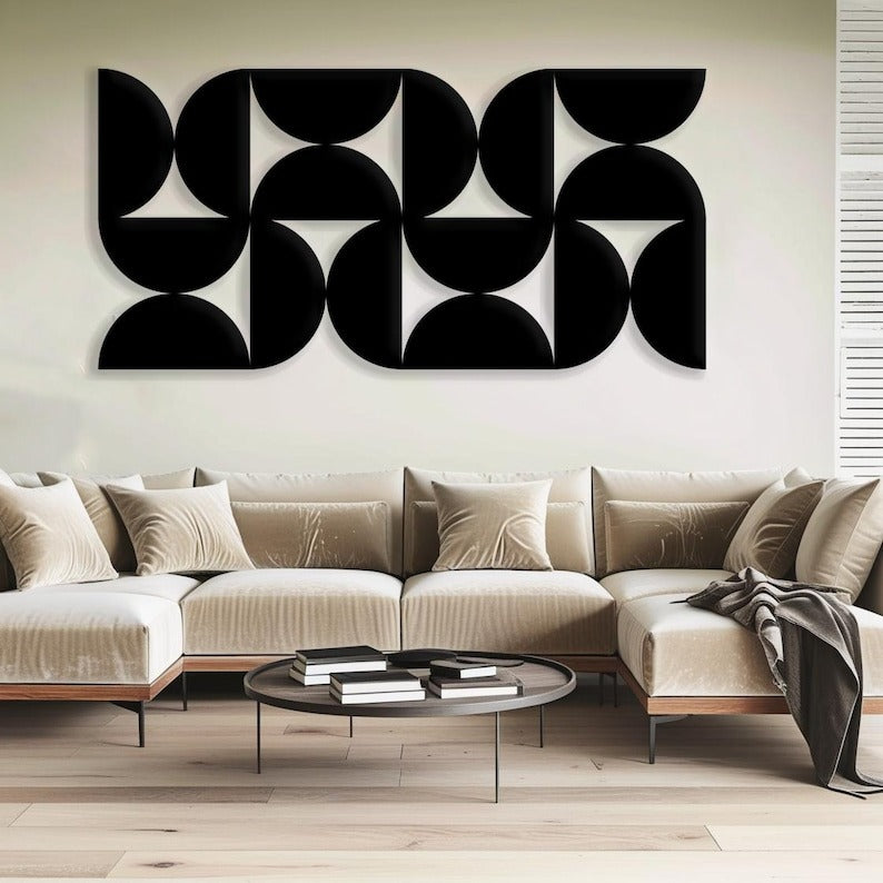 Artistic Wall Decor with Black Cutout Geometric Forms