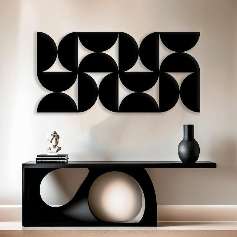 Artistic Wall Decor with Black Cutout Geometric Forms