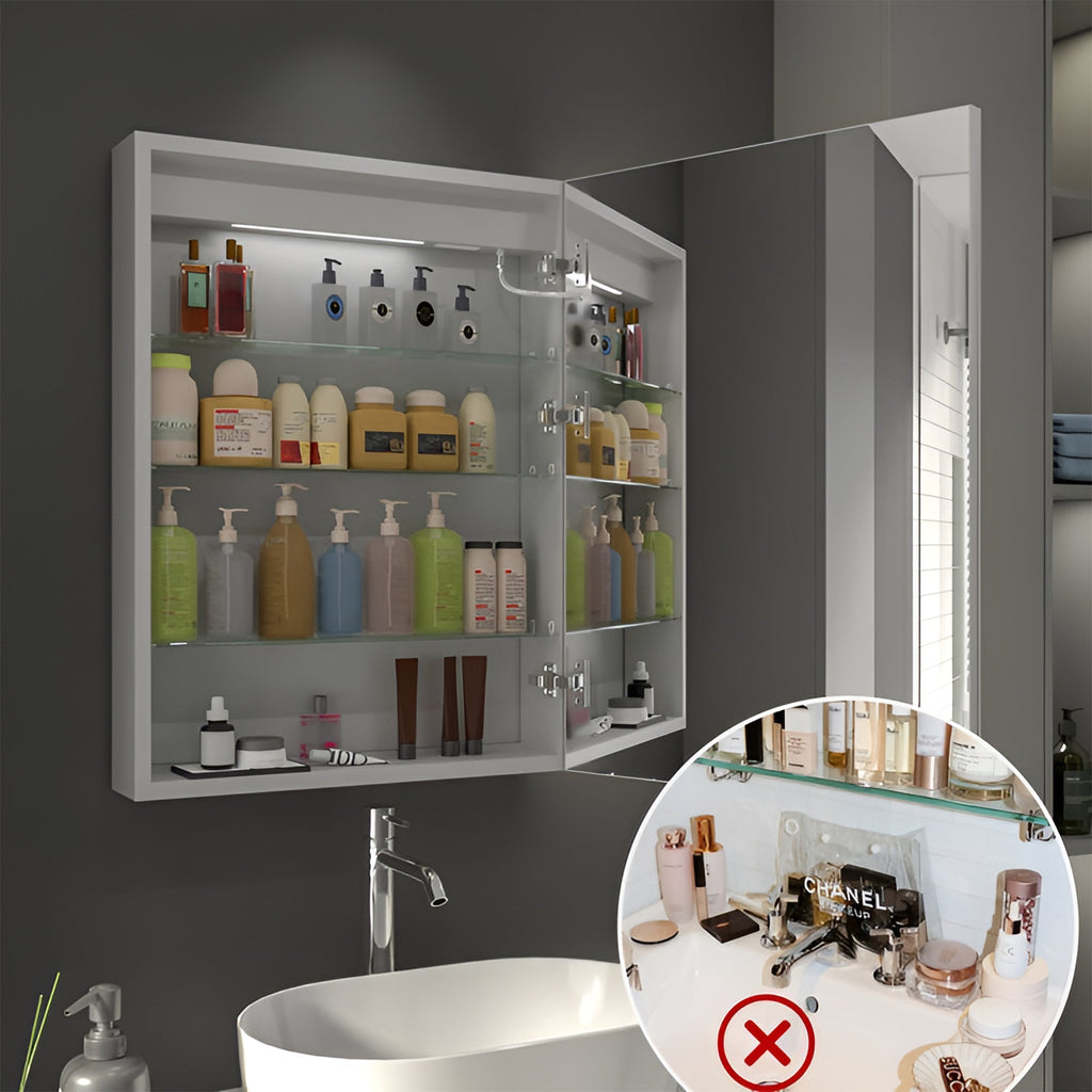 AuraGlow Illuminated Mirror Cabinet with Backlit LED and Storage