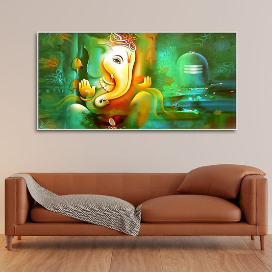Auspicious Ganesh with Shiva lingam Canvas Wall Painting - Decor Smart