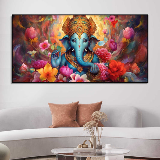 Auspicious Ganpati Floral Premium Canvas Wall Painting - Decor Smart