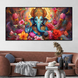 Auspicious Ganpati Floral Premium Canvas Wall Painting - Decor Smart