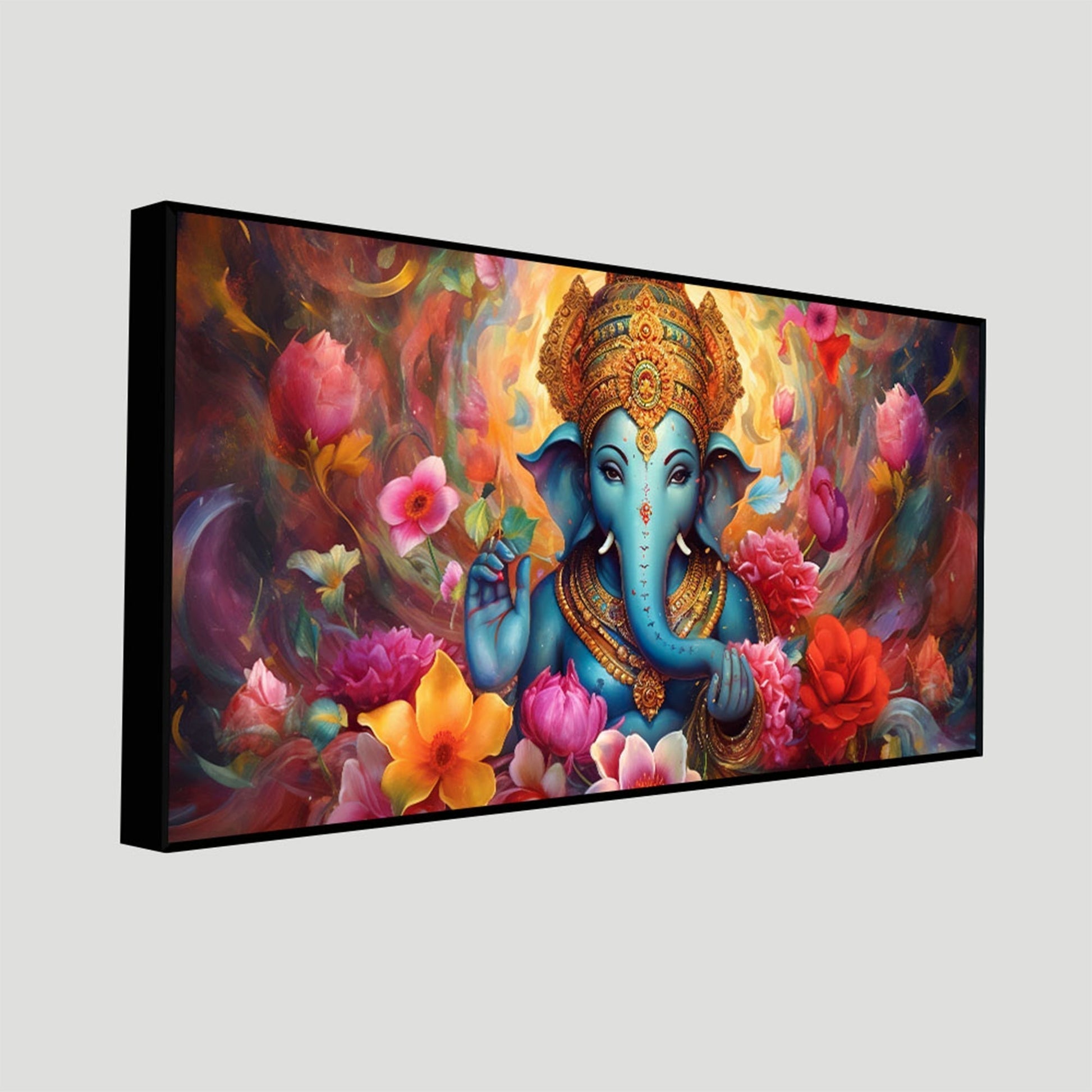 Auspicious Ganpati Floral Premium Canvas Wall Painting - Decor Smart