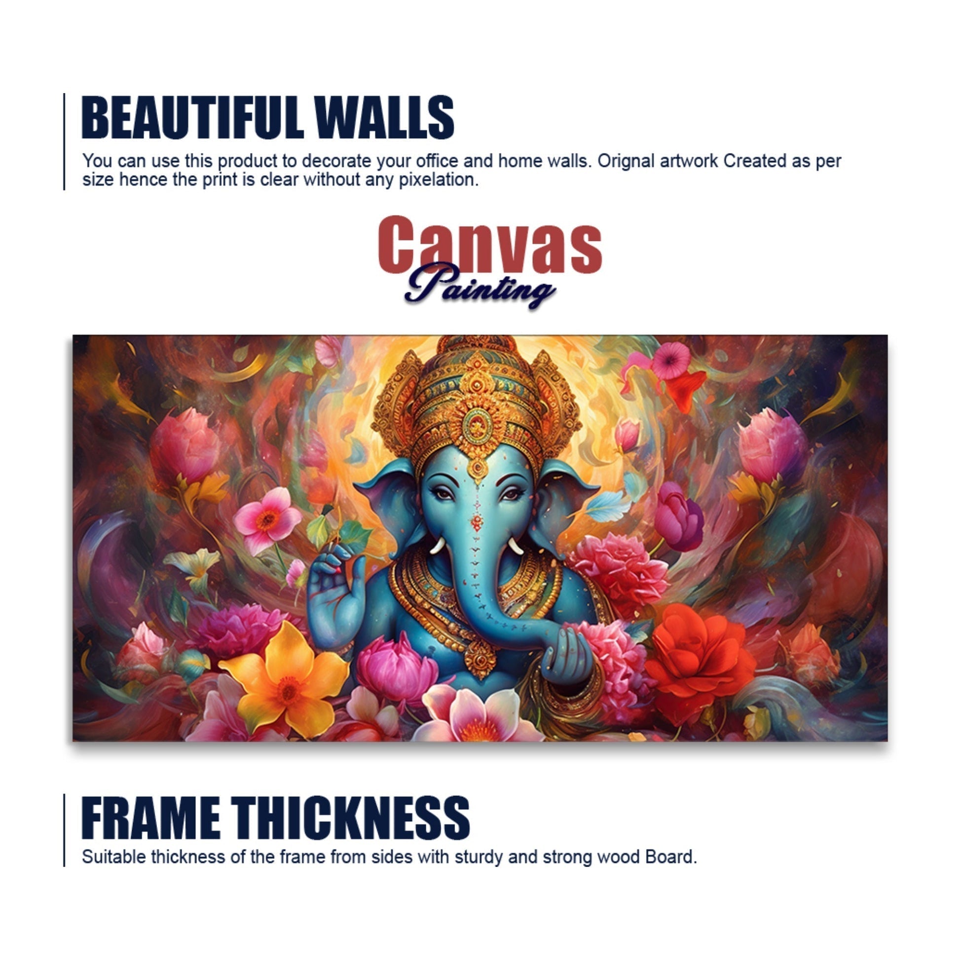 Auspicious Ganpati Floral Premium Canvas Wall Painting - Decor Smart