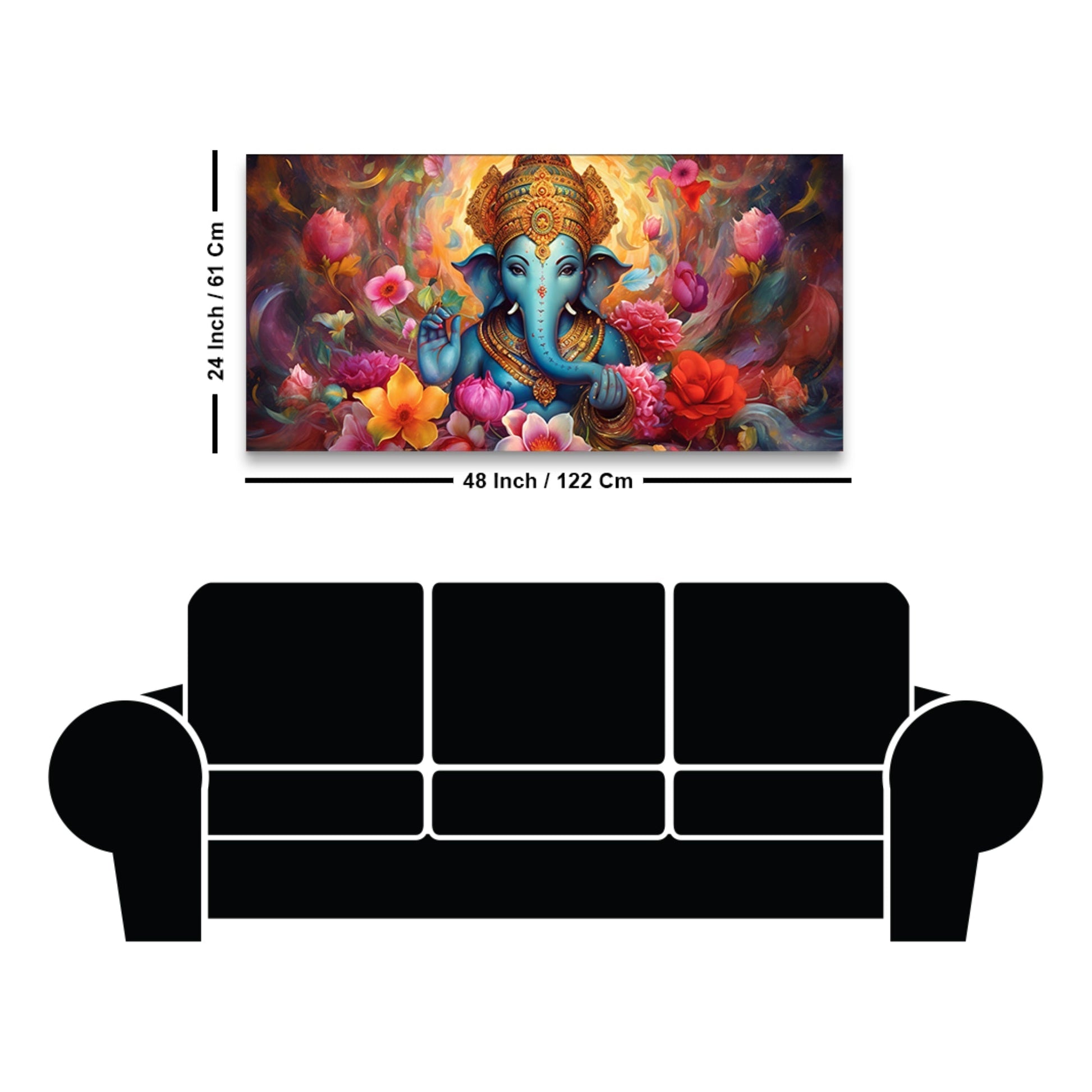 Auspicious Ganpati Floral Premium Canvas Wall Painting - Decor Smart