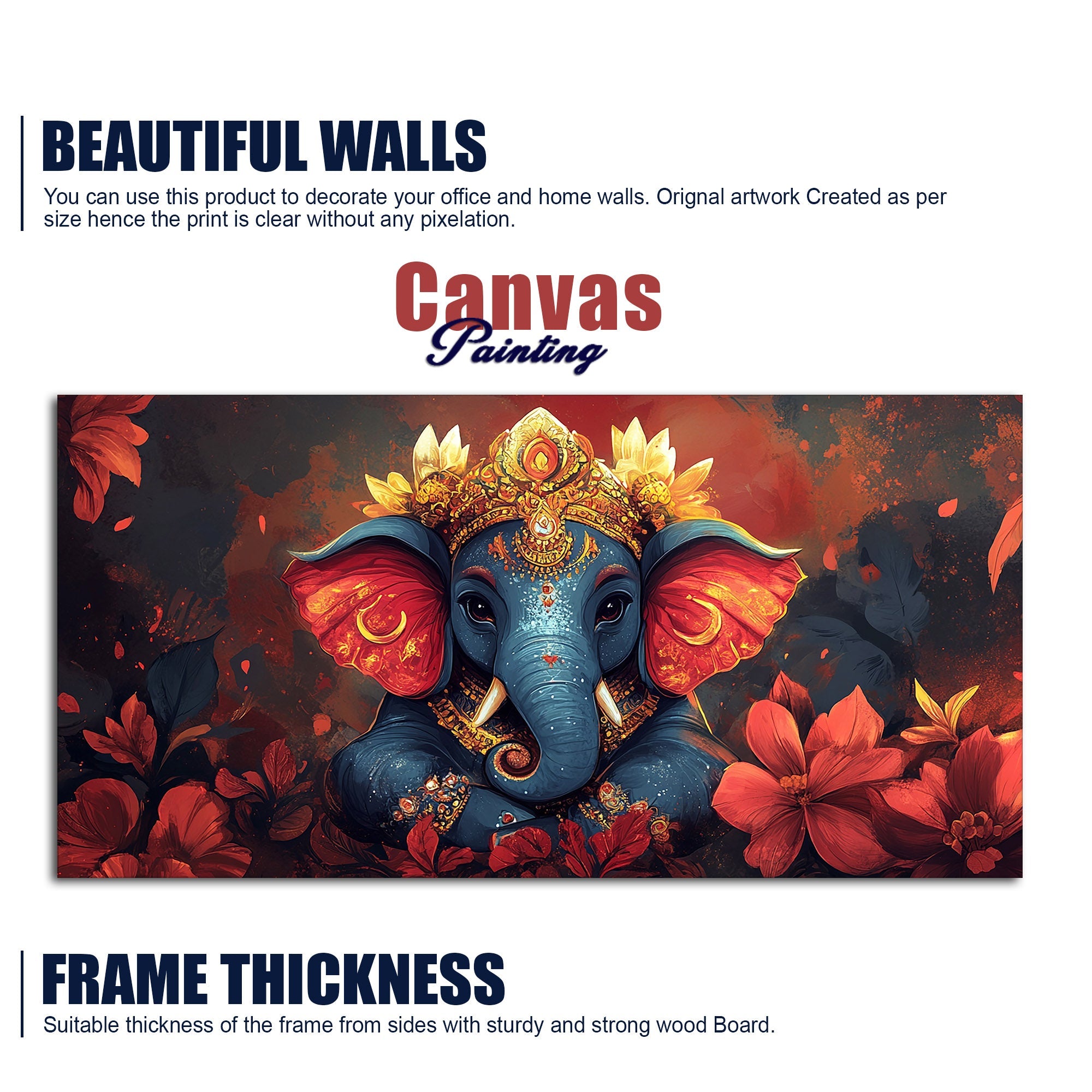 Auspicious Lord Ganesh Golden Adornments Fiery Canvas Wall Painting
