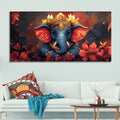 Auspicious Lord Ganesh Golden Adornments Fiery Canvas Wall Painting