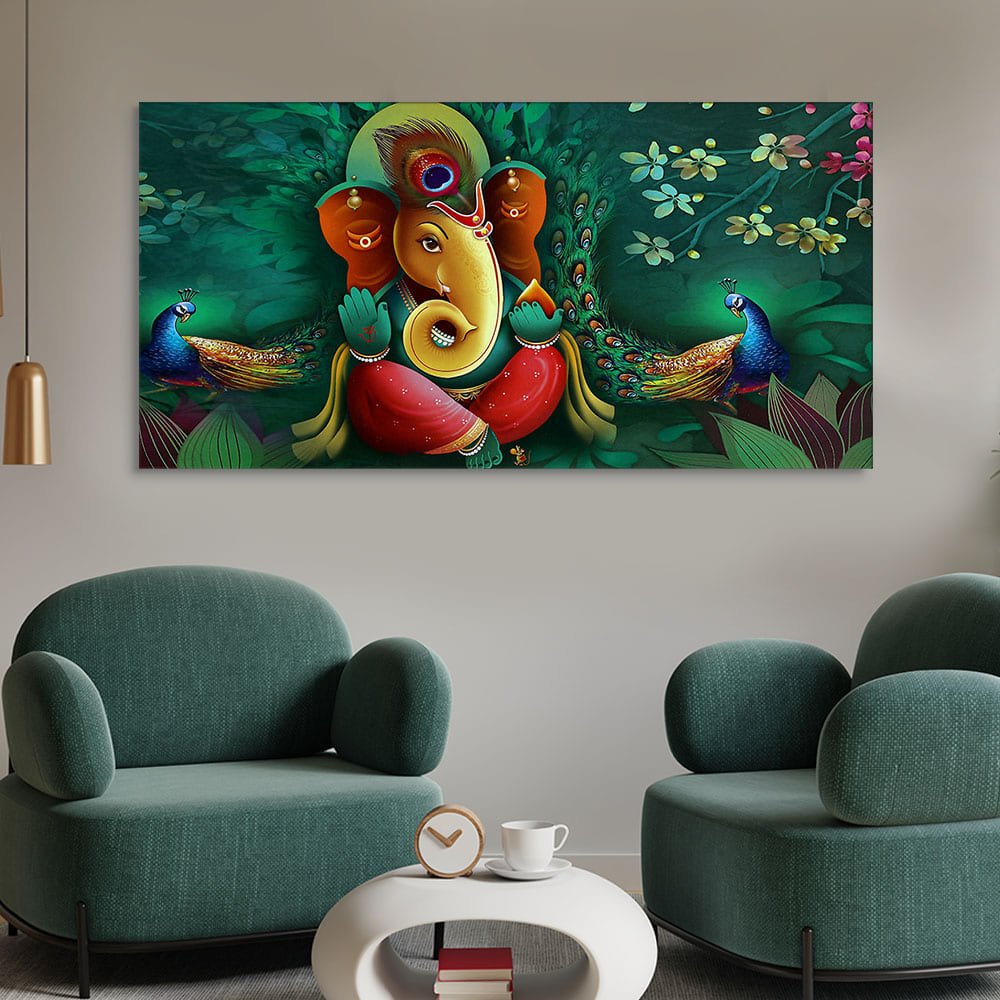 Auspicious Lord Ganesh Premium Canvas Wall Painting - Decor Smart
