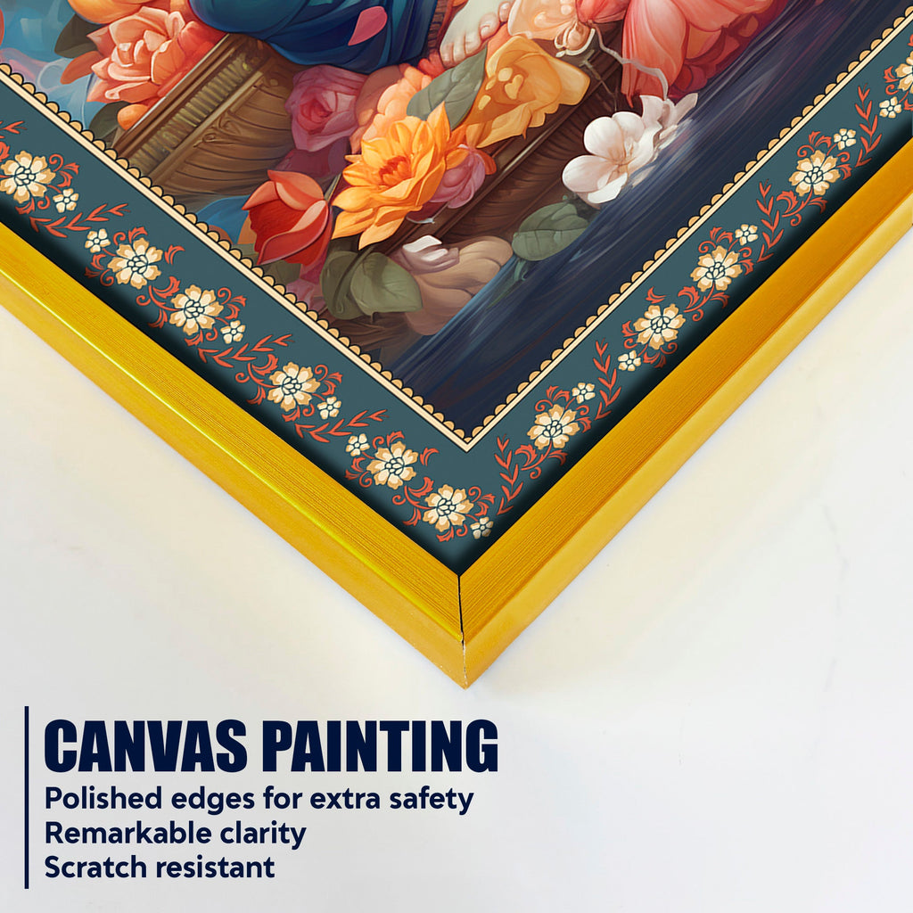 Auspicious Lord Ganpati Floral Border Vertical Wall Painting