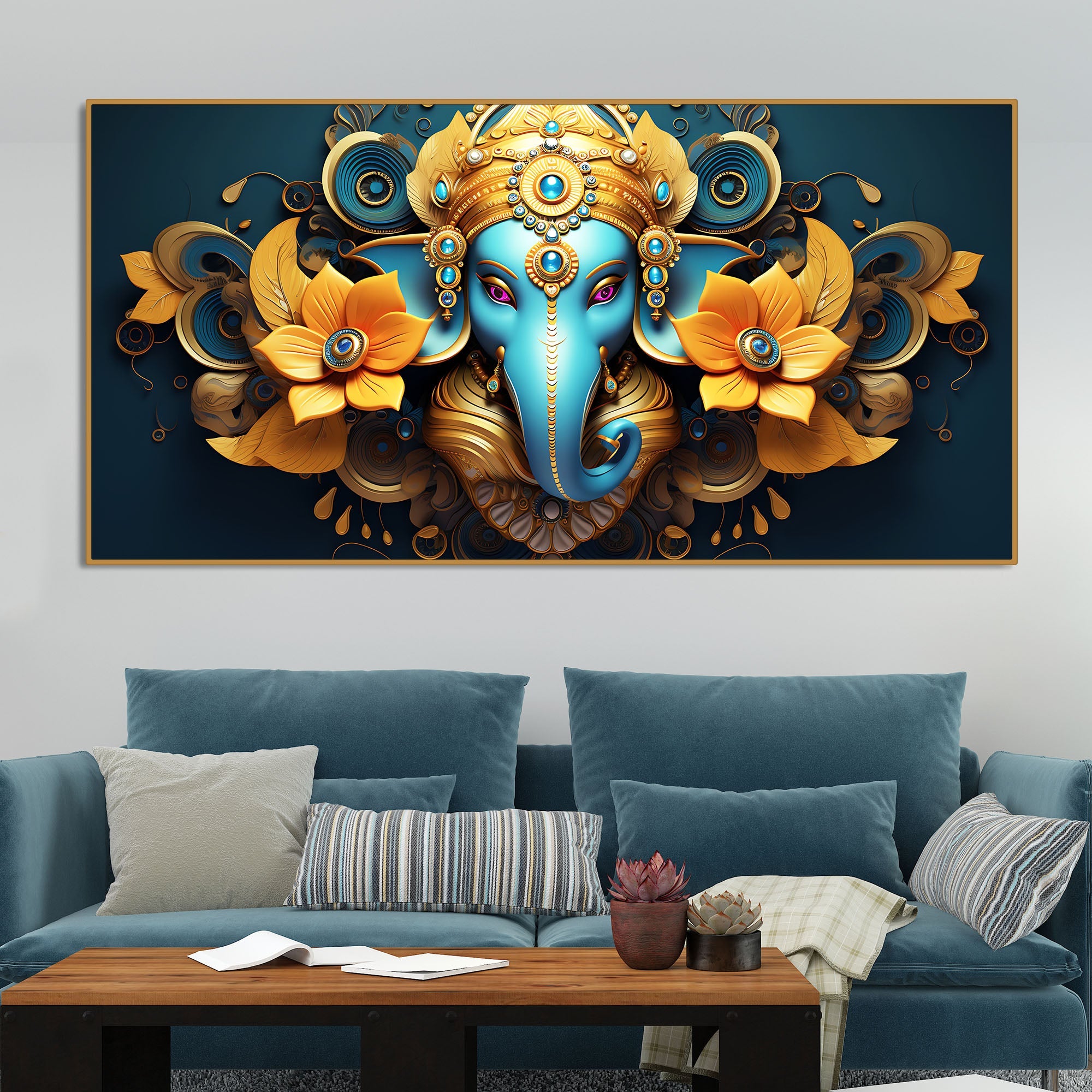 Auspicious Vighnaharta Ganesha Canvas Wooden Wall Painting