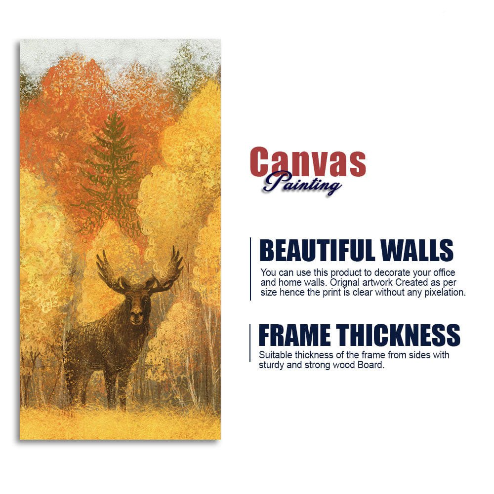 Autumn Foliage with Moose and Fox Canvas Wall Painting - Decor Smart