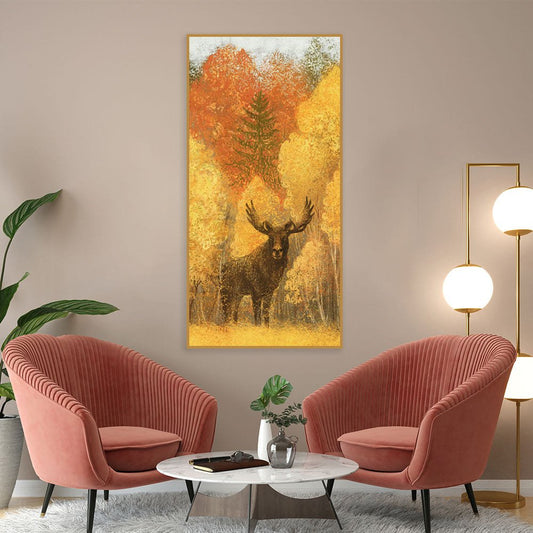 Autumn Foliage with Moose and Fox Canvas Wall Painting - Decor Smart