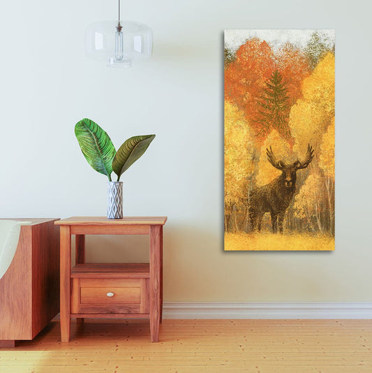 Autumn Foliage with Moose and Fox Canvas Wall Painting - Decor Smart