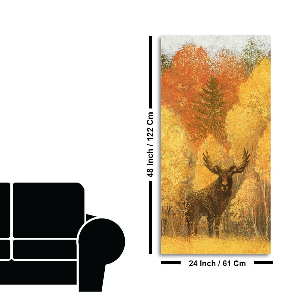 Autumn Foliage with Moose and Fox Canvas Wall Painting - Decor Smart