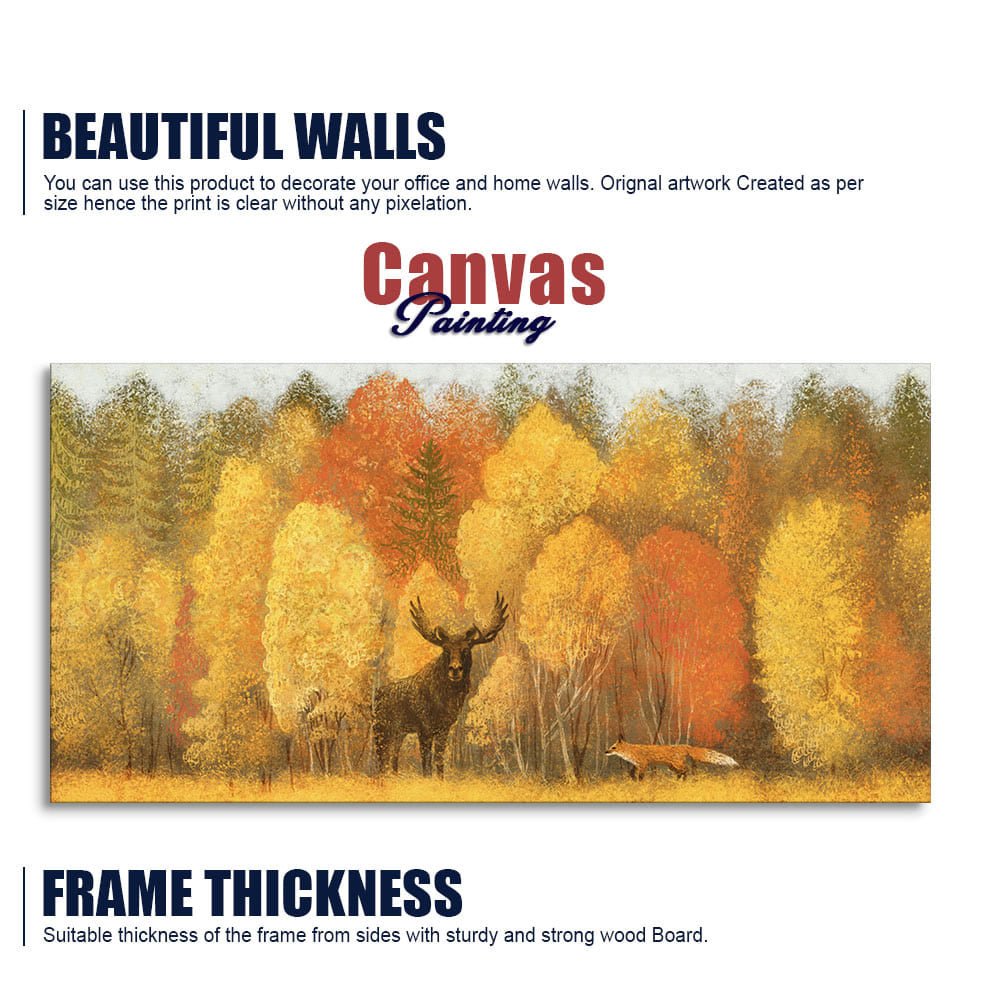 Autumn Foliage with Moose and Fox Premium Canvas Wall Painting - Decor Smart