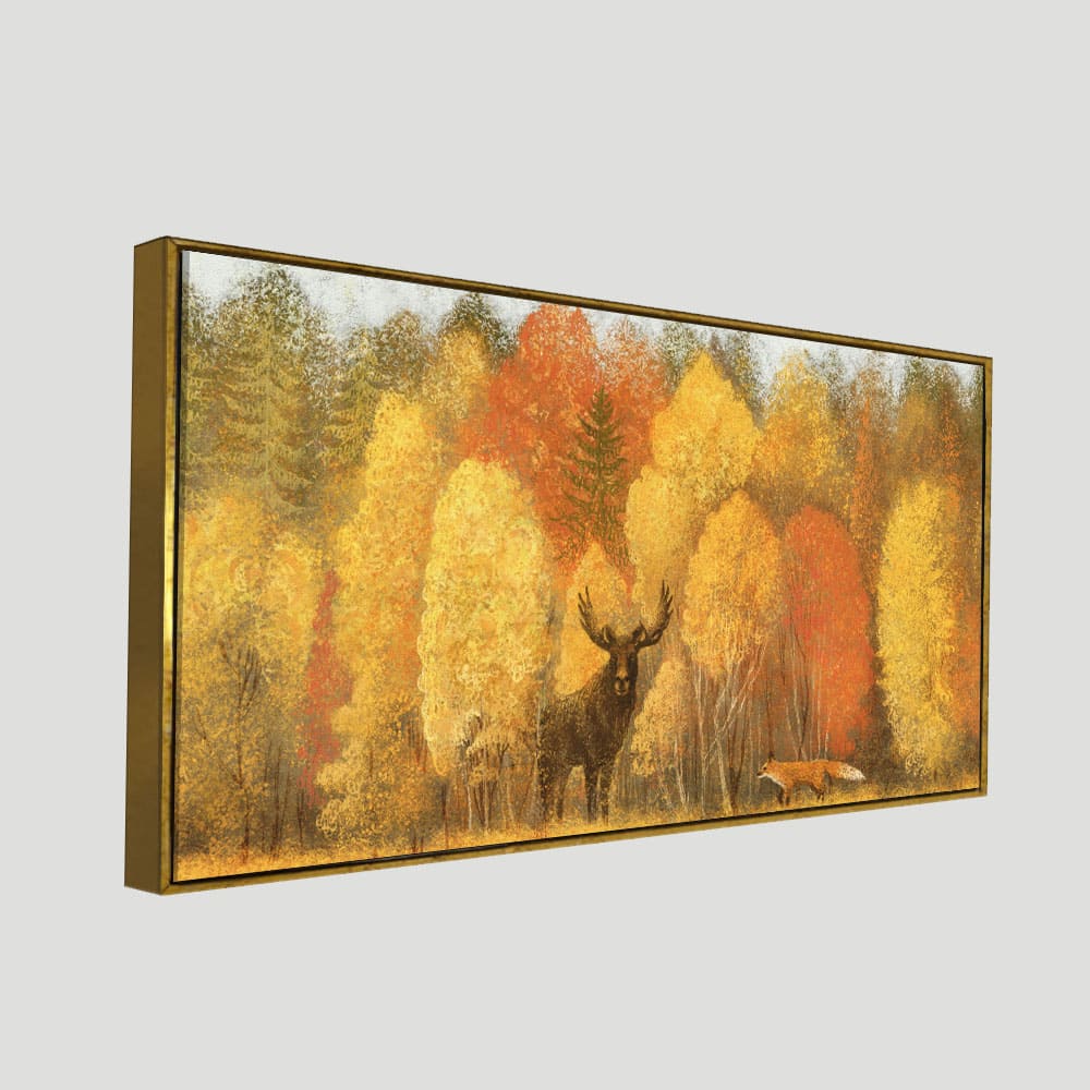 Autumn Foliage with Moose and Fox Premium Canvas Wall Painting - Decor Smart