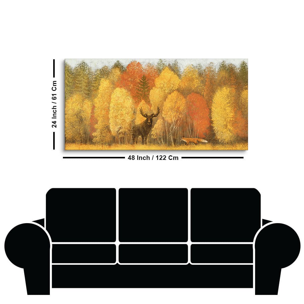 Autumn Foliage with Moose and Fox Premium Canvas Wall Painting - Decor Smart