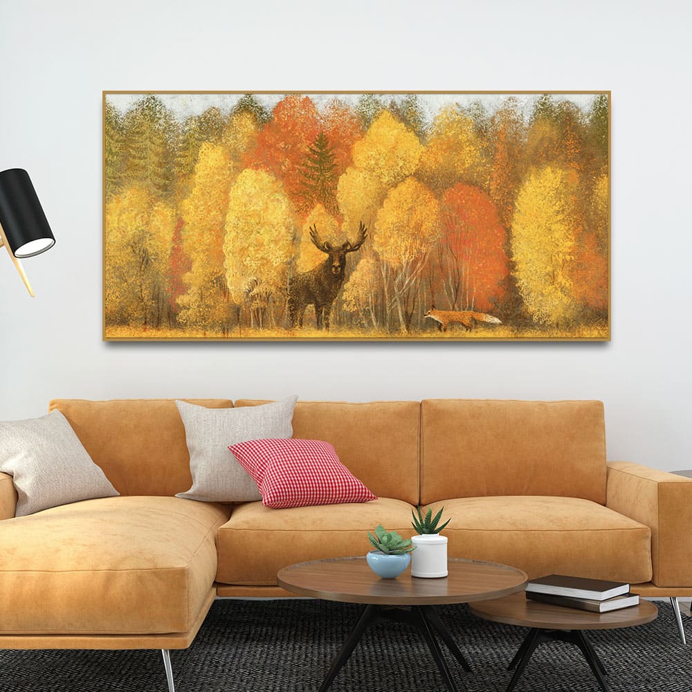 Autumn Foliage with Moose and Fox Premium Canvas Wall Painting - Decor Smart