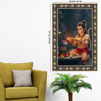 Bal Hanuman with Shivling Floral Border Vertical Wall Painting