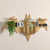Bat Shape Backlit Designer Wooden Wall Shelf Book Shelf Night Light, Light Oak Finish - Decor Smart