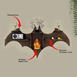 Bat Shape Backlit Designer Wooden Wall Shelf Book Shelf Night Light, Walnut Finish - Decor Smart