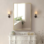 Bathroom Mirror with Gold Metal Frame and Internal Shelves