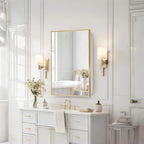 Bathroom Mirror with Gold Metal Frame and Internal Shelves
