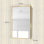 Bathroom Mirror with Gold Metal Frame and Internal Shelves