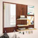 Beautiful (7 In One)' Wooden Wall Organiser with Mirror, Clock, Clipboard, Calendar and Hangers - Decor Smart