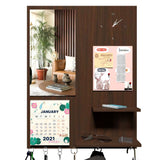 Beautiful "7 In One" Wooden Wall Organiser with Mirror, Key Holder, Coat Hangers, Pin Board, Clock, Calendar - Decor Smart