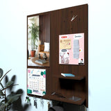 Beautiful "7 In One" Wooden Wall Organiser with Mirror, Key Holder, Coat Hangers, Pin Board, Clock, Calendar - Decor Smart
