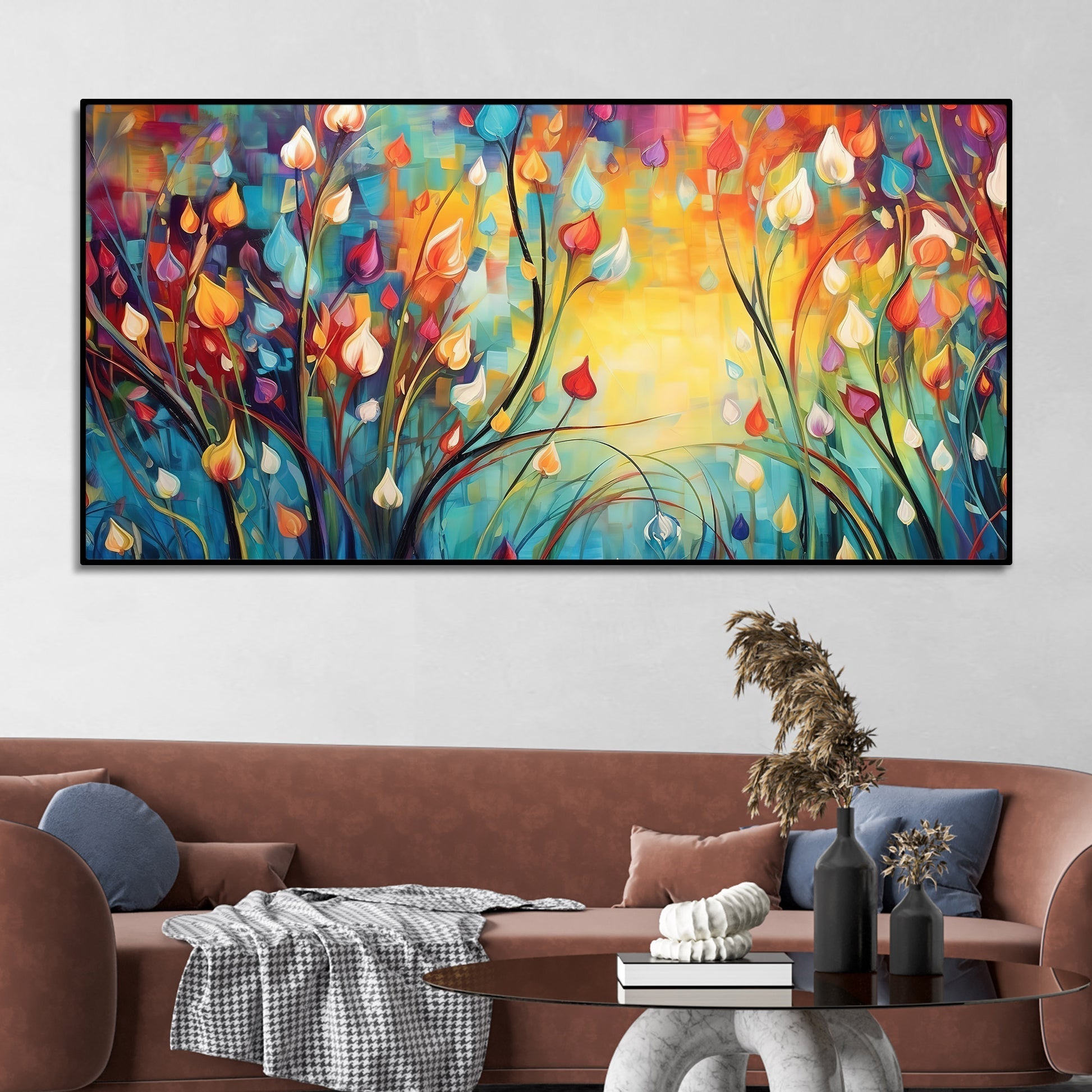 Beautiful Abstract Art of Colorful Flowers Canvas Wall Painting - Decor Smart