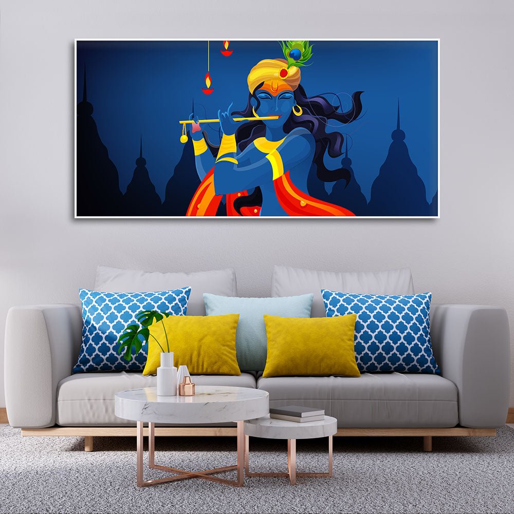 Beautiful Abstract Art of Lord Krishna Flute Canvas Wall Painting - Decor Smart
