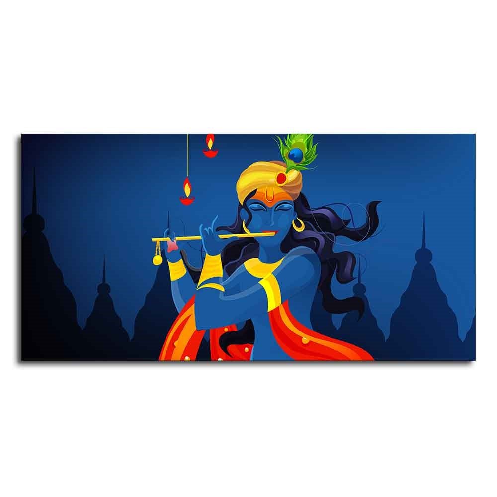 Beautiful Abstract Art of Lord Krishna Flute Canvas Wall Painting - Decor Smart
