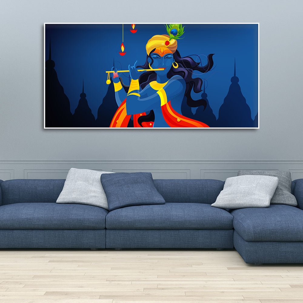 Beautiful Abstract Art of Lord Krishna Flute Canvas Wall Painting - Decor Smart