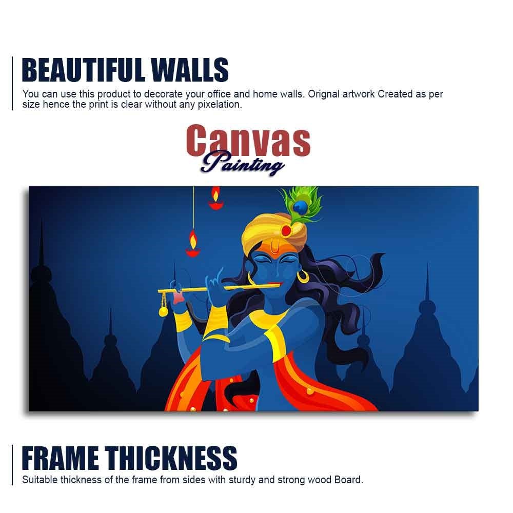 Beautiful Abstract Art of Lord Krishna Flute Canvas Wall Painting - Decor Smart